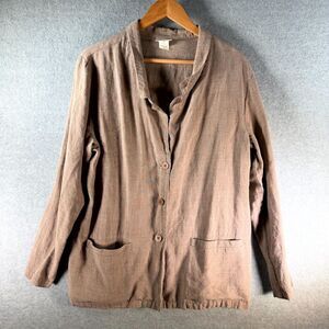 Eileen Fisher Cardigan Sweater Women's‎ Large Sand Rayon Pockets Long Sleeve